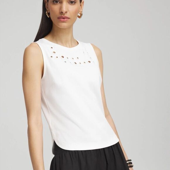 Chicos Grommet Neck Detail Tank Alabaster 2 NWT IN PACKAGE - Picture 1 of 10